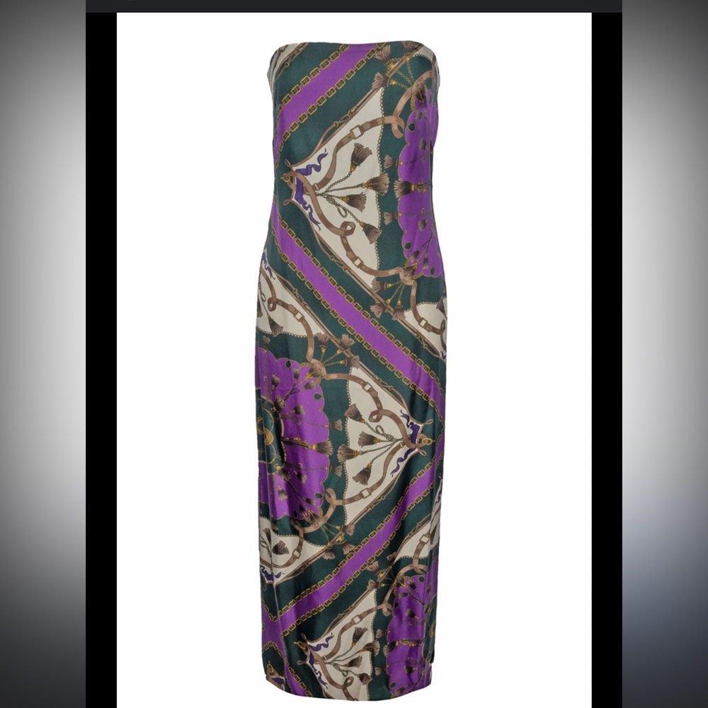 Veronica Beard Strapless Dress in Purple and Green